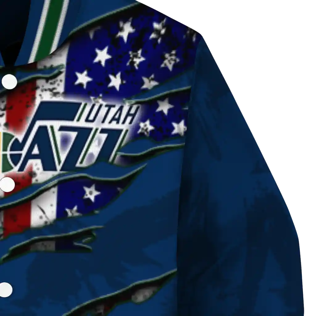 custom utah jazz patriotic claw marks navy varsity jacket premium grade custom utah jazz patriotic claw marks navy varsity jacket premium grade