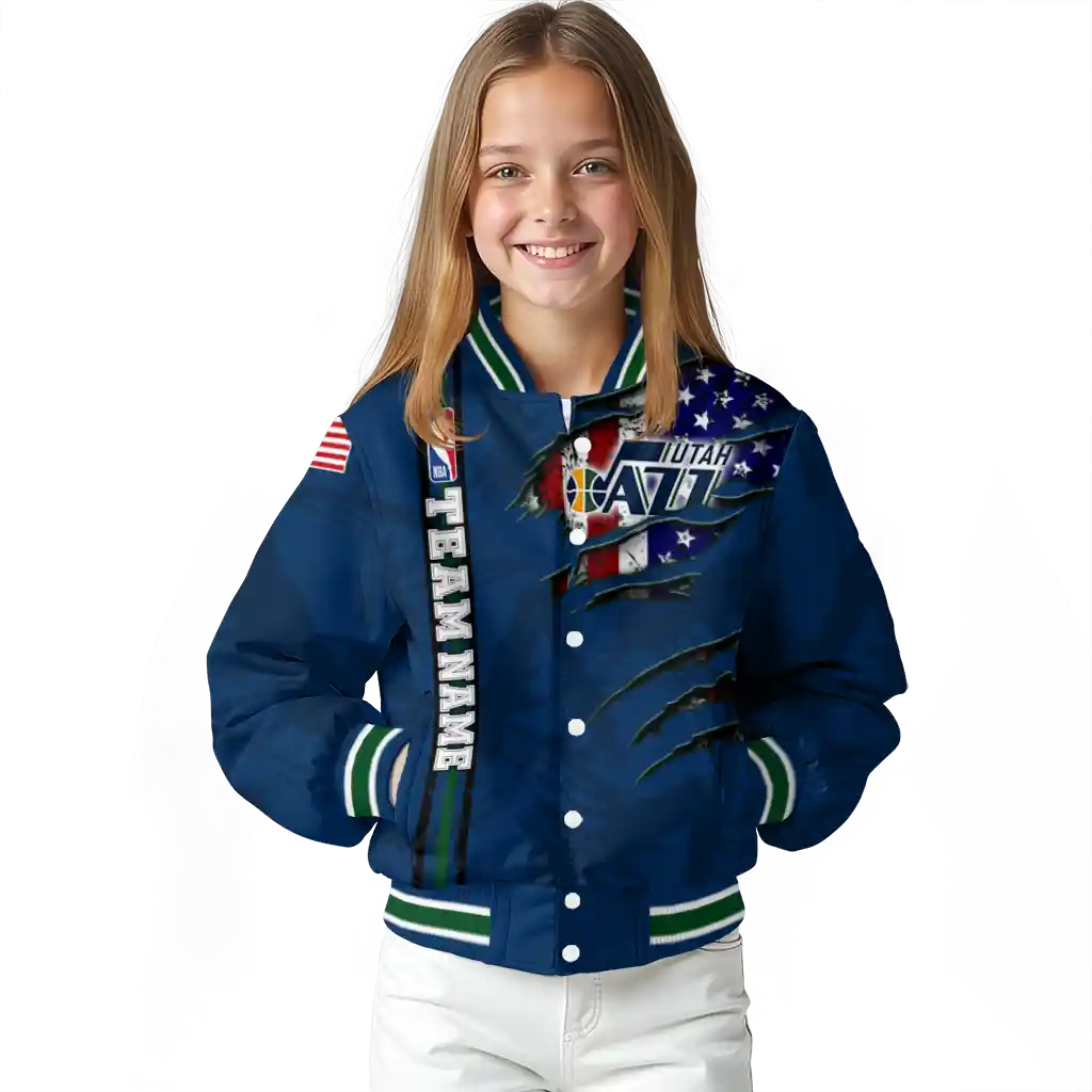 custom utah jazz patriotic claw marks navy varsity jacket top rated custom utah jazz patriotic claw marks navy varsity jacket top rated