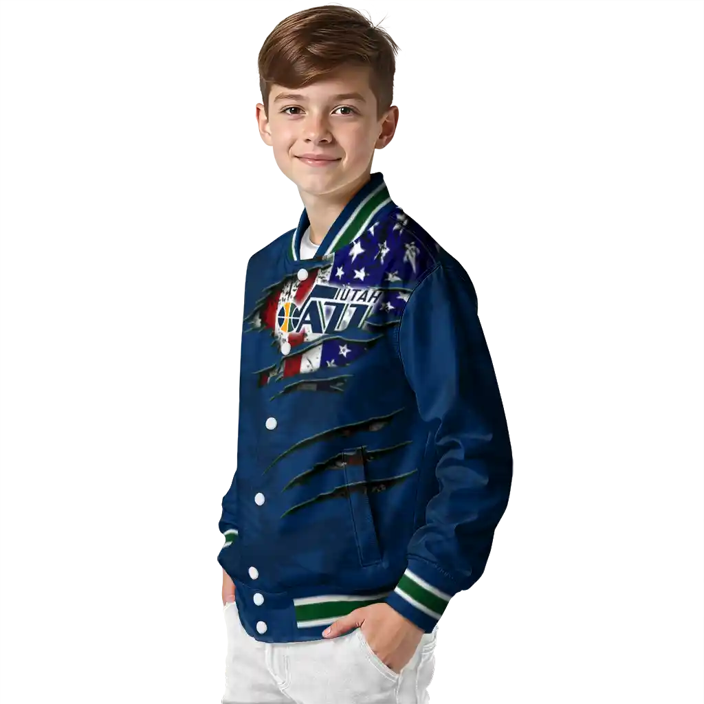 custom utah jazz patriotic claw marks navy varsity jacket trendy custom utah jazz patriotic claw marks navy varsity jacket trendy