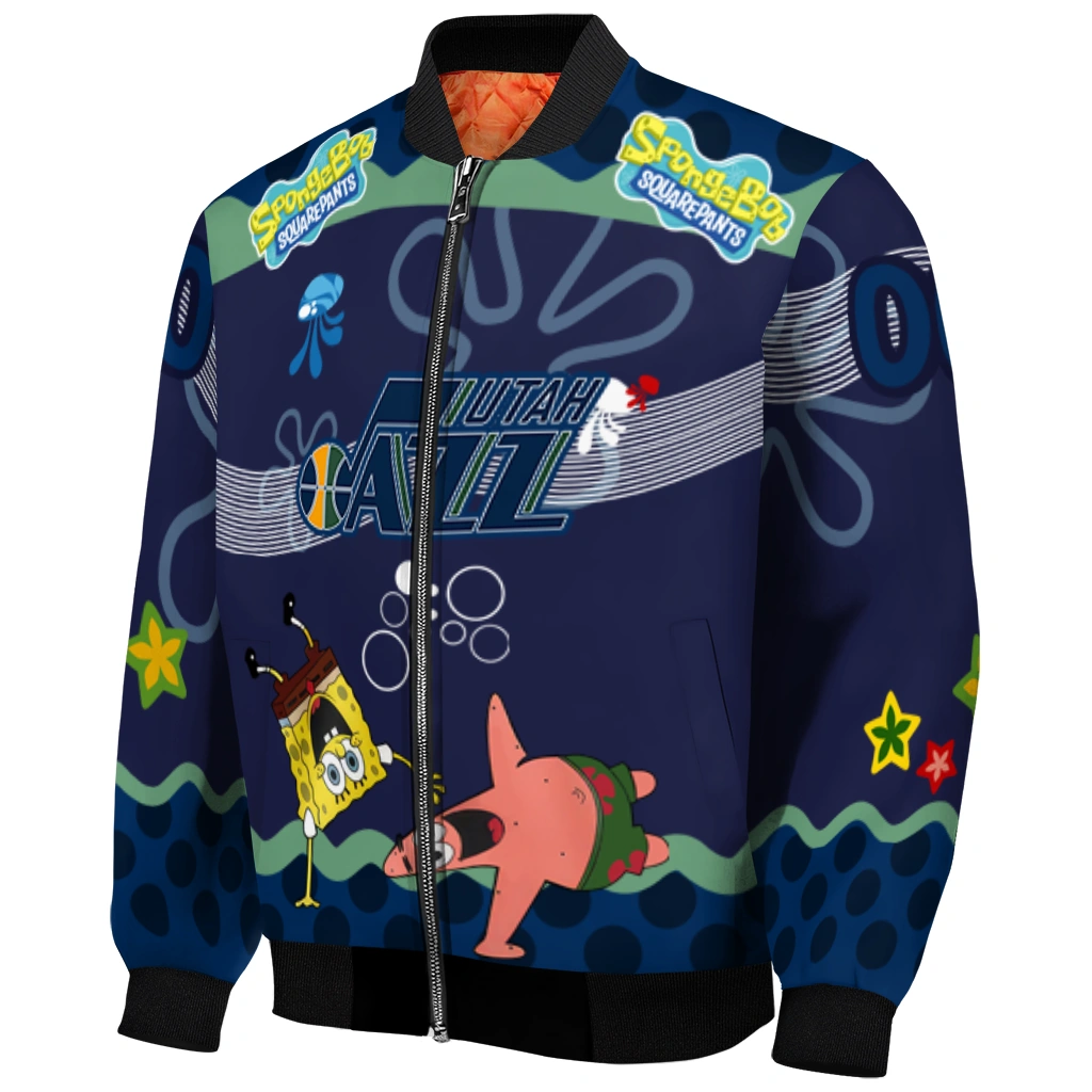 custom utah jazz spongebob playtime navy blue bomber jacket fashion forward custom utah jazz spongebob playtime navy blue bomber jacket fashion forward