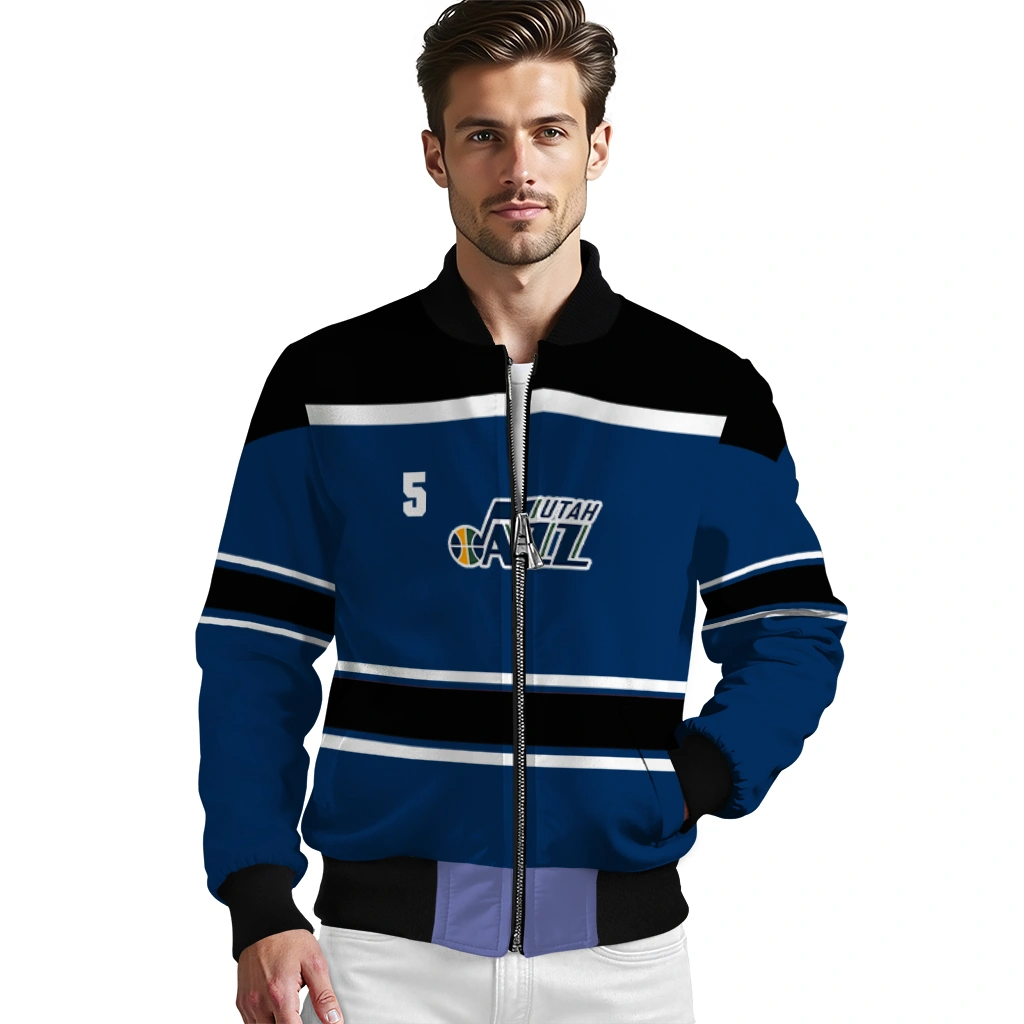 custom utah jazz stripe statement navy black bomber jacket high quality custom utah jazz stripe statement navy black bomber jacket high quality