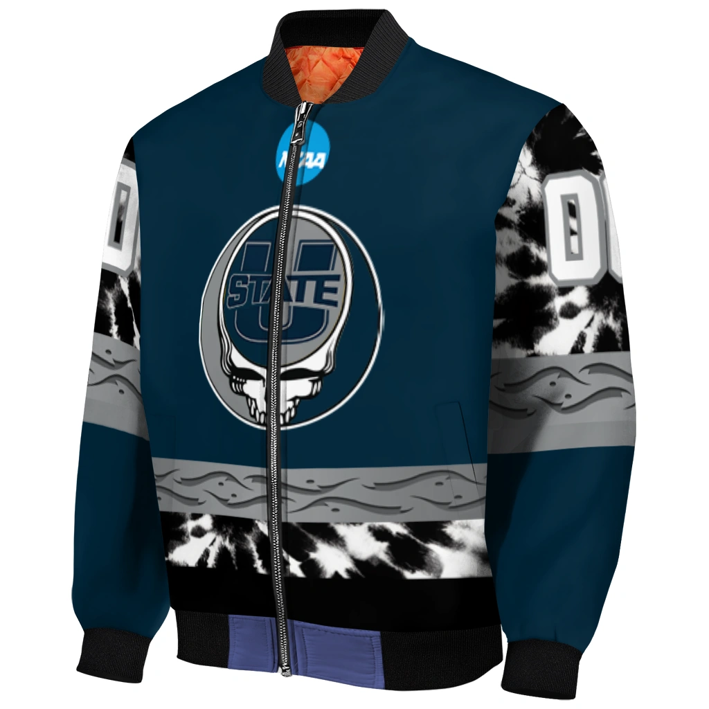 custom utah state aggies circle skull navy black bomber jacket fashion forward custom utah state aggies circle skull navy black bomber jacket fashion forward