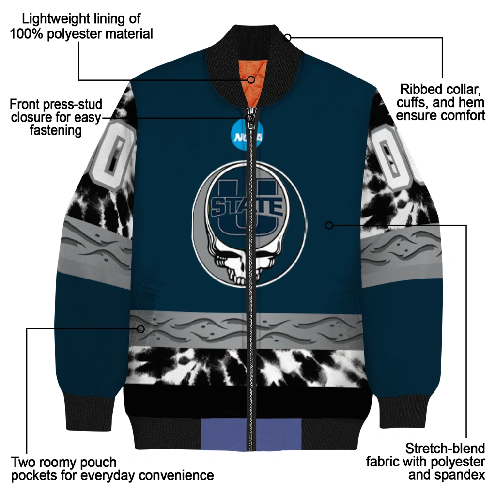 custom utah state aggies circle skull navy black bomber jacket new arrival custom utah state aggies circle skull navy black bomber jacket new arrival