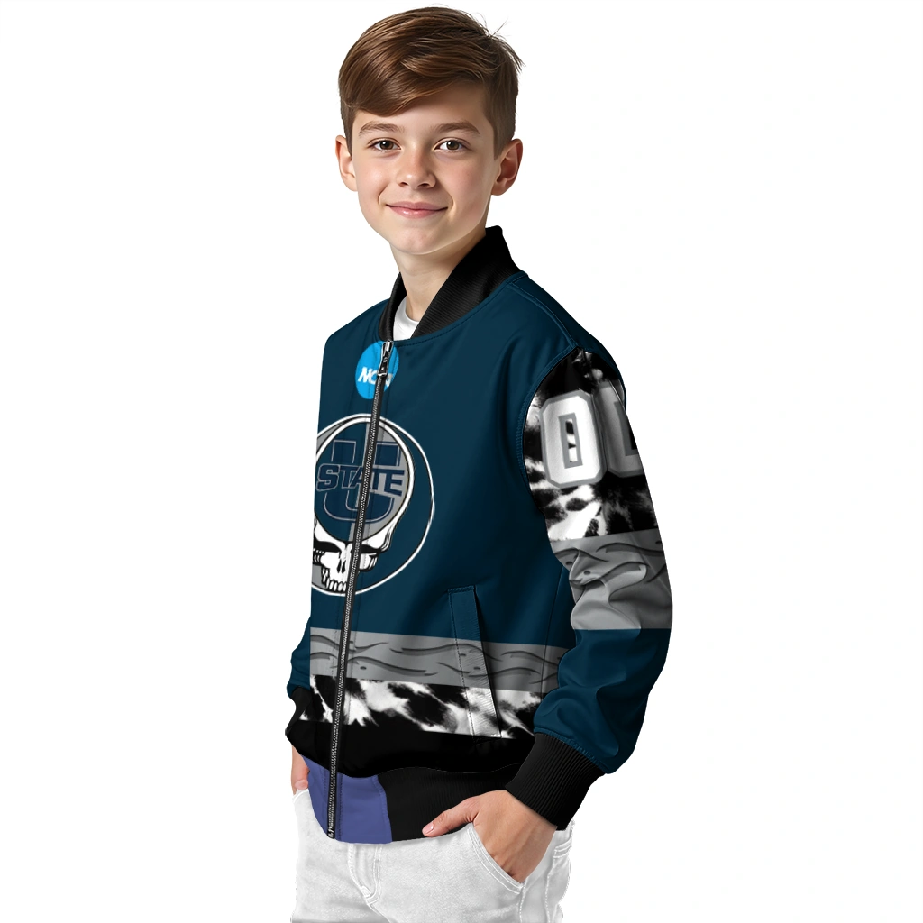 custom utah state aggies circle skull navy black bomber jacket trendy custom utah state aggies circle skull navy black bomber jacket trendy