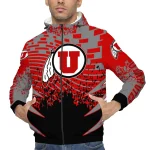 custom utah utes brick motion red black windbreaker jacket best selling