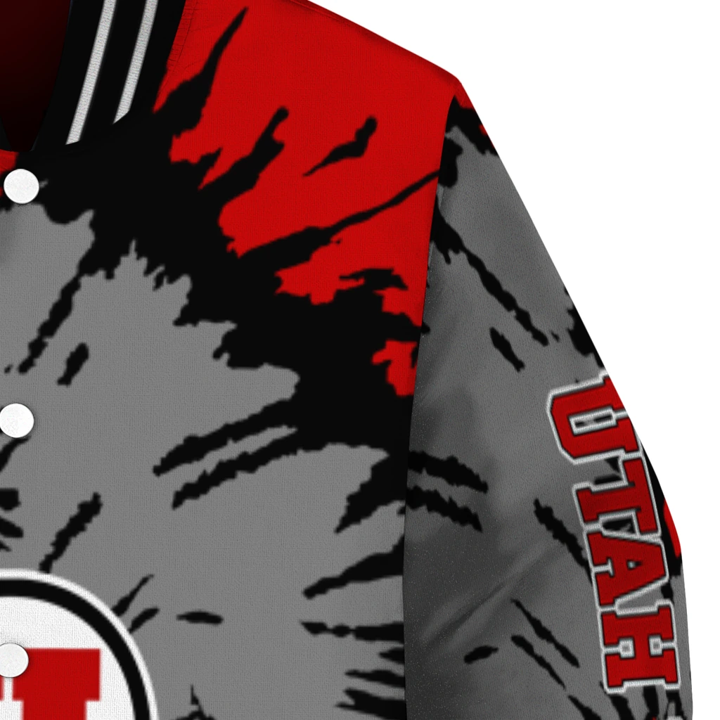 custom utah utes burst splatter red varsity jacket premium grade custom utah utes burst splatter red varsity jacket premium grade