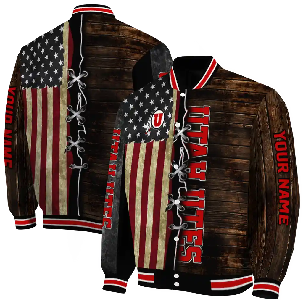 custom utah utes flag wood brown varsity jacket fashion forward custom utah utes flag wood brown varsity jacket fashion forward