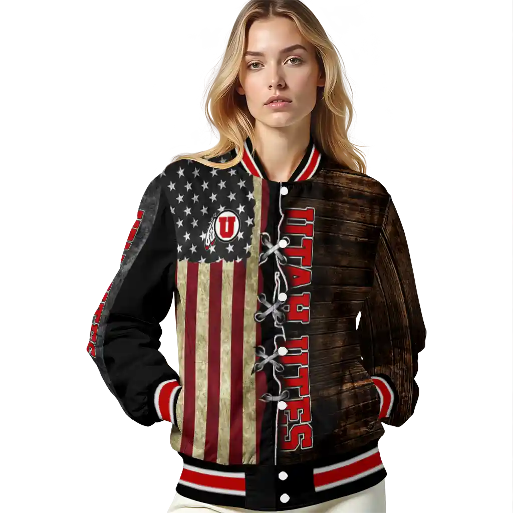 custom utah utes flag wood brown varsity jacket latest model custom utah utes flag wood brown varsity jacket latest model