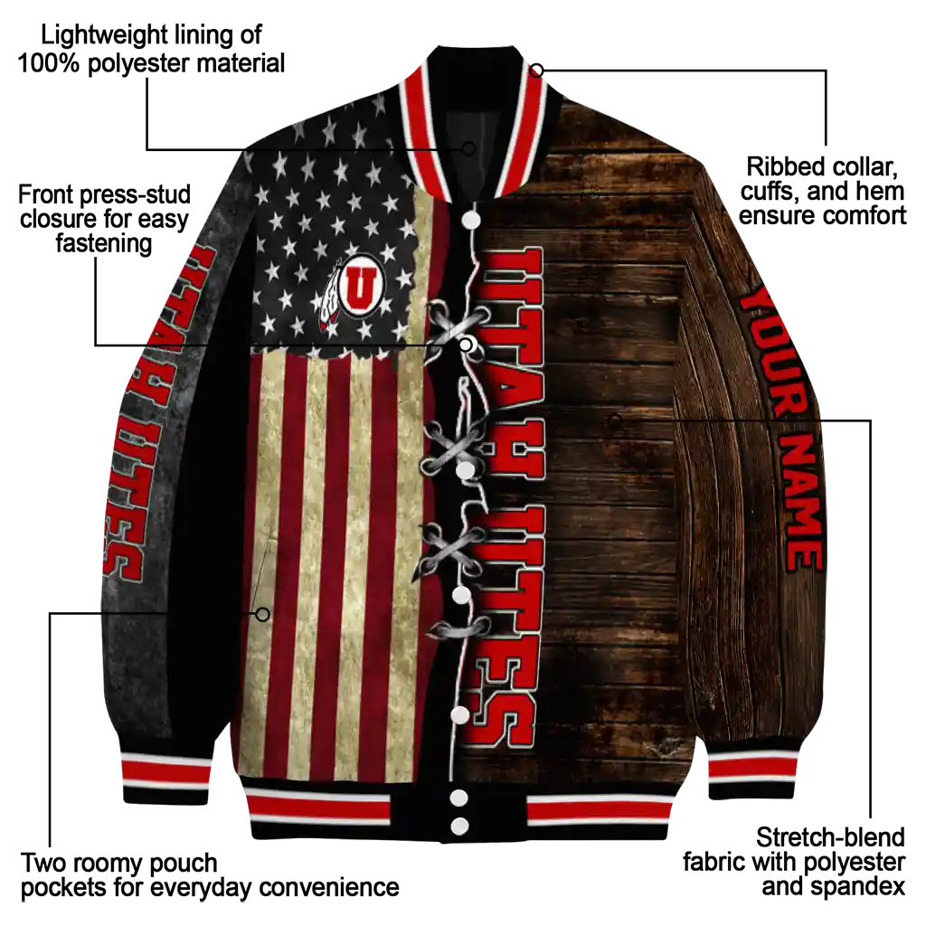 custom utah utes flag wood brown varsity jacket new arrival custom utah utes flag wood brown varsity jacket new arrival