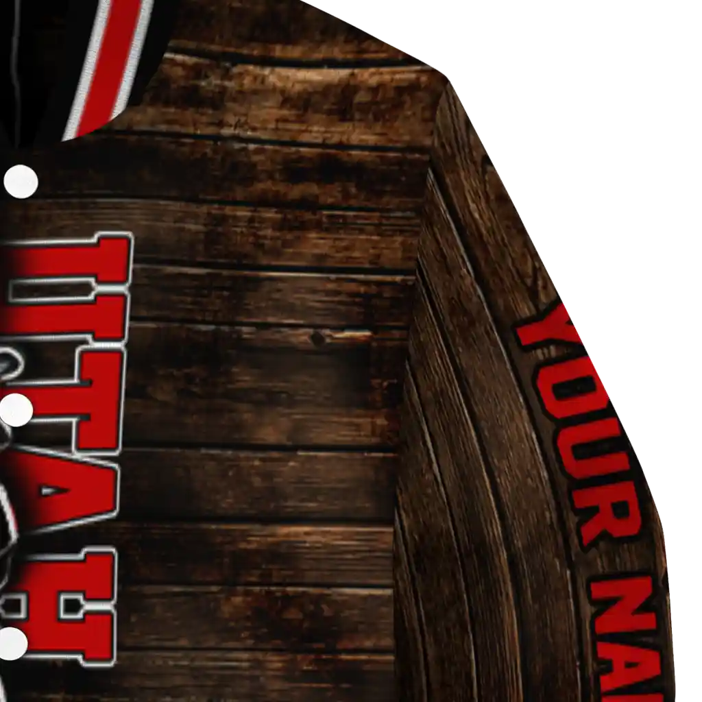 custom utah utes flag wood brown varsity jacket premium grade custom utah utes flag wood brown varsity jacket premium grade
