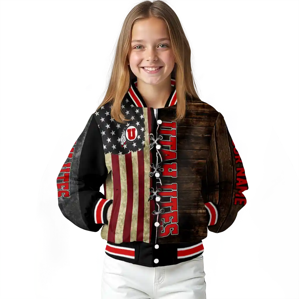 custom utah utes flag wood brown varsity jacket top rated custom utah utes flag wood brown varsity jacket top rated