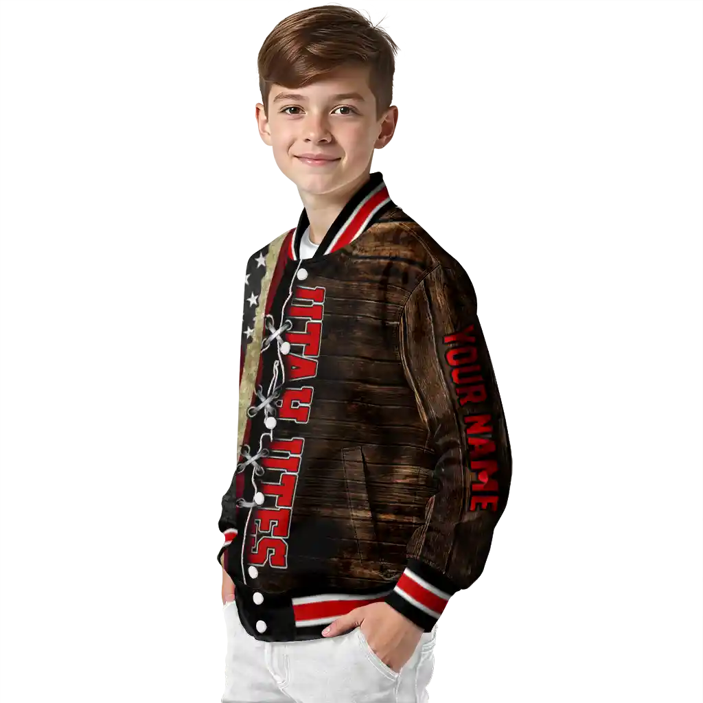 custom utah utes flag wood brown varsity jacket trendy custom utah utes flag wood brown varsity jacket trendy