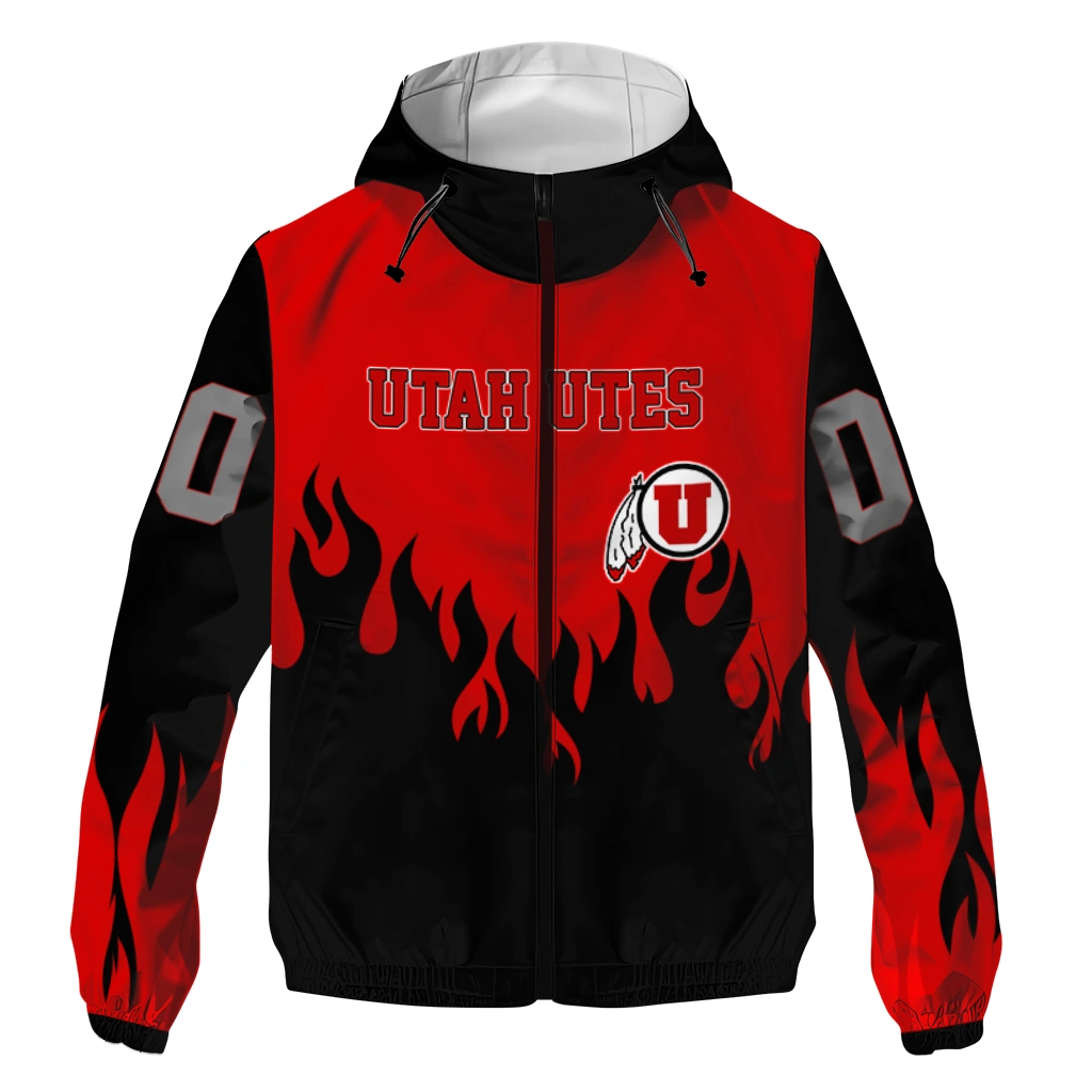 custom utah utes flame trim red black windbreaker jacket best selling custom utah utes flame trim red black windbreaker jacket best selling