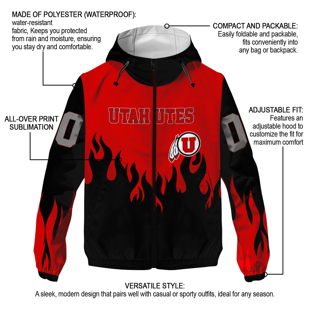 custom utah utes flame trim red black windbreaker jacket new arrival custom utah utes flame trim red black windbreaker jacket new arrival