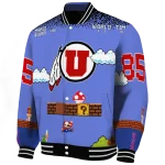 custom utah utes mario blocks blue black varsity jacket best selling