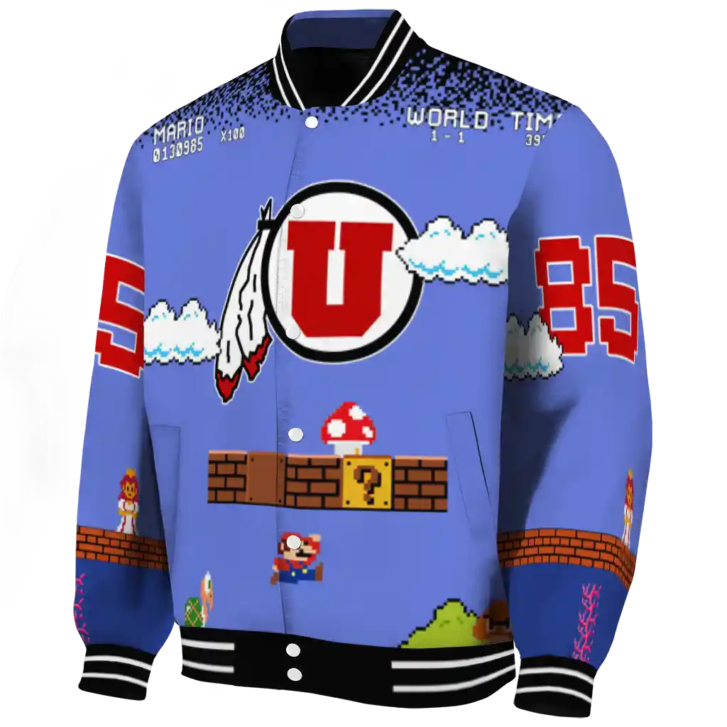 custom utah utes mario blocks blue black varsity jacket best selling custom utah utes mario blocks blue black varsity jacket best selling