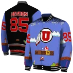custom utah utes mario blocks blue black varsity jacket best selling