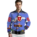 custom utah utes mario blocks blue black varsity jacket best selling