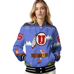 custom utah utes mario blocks blue black varsity jacket best selling