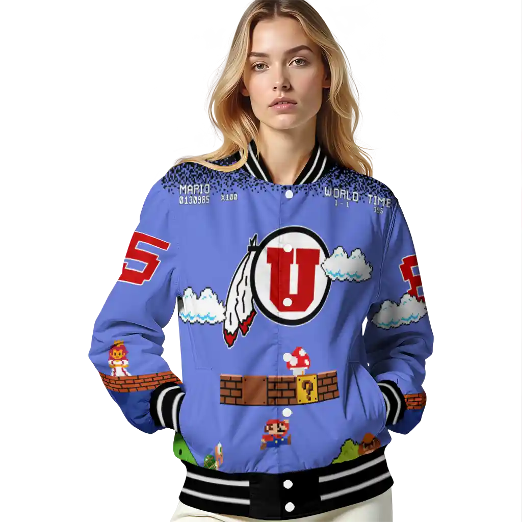 custom utah utes mario blocks blue black varsity jacket latest model custom utah utes mario blocks blue black varsity jacket latest model