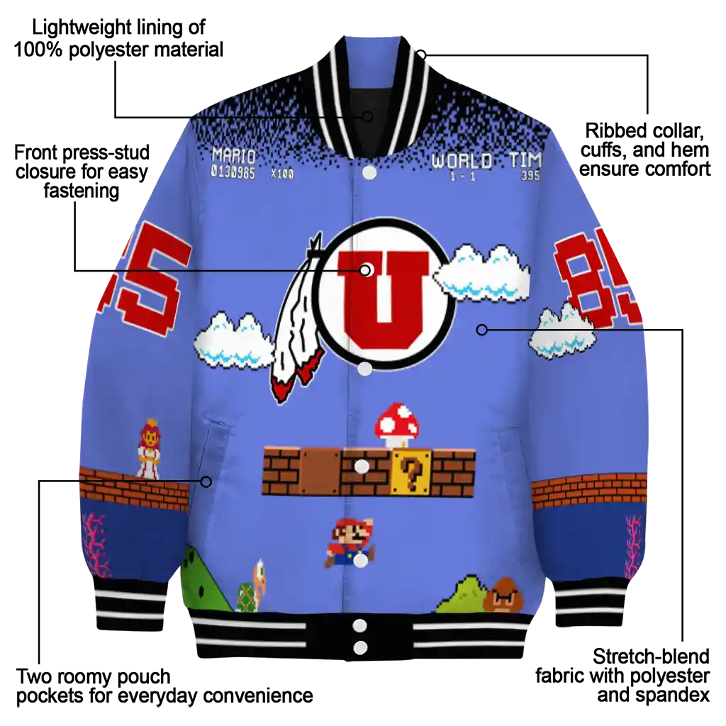 custom utah utes mario blocks blue black varsity jacket new arrival custom utah utes mario blocks blue black varsity jacket new arrival
