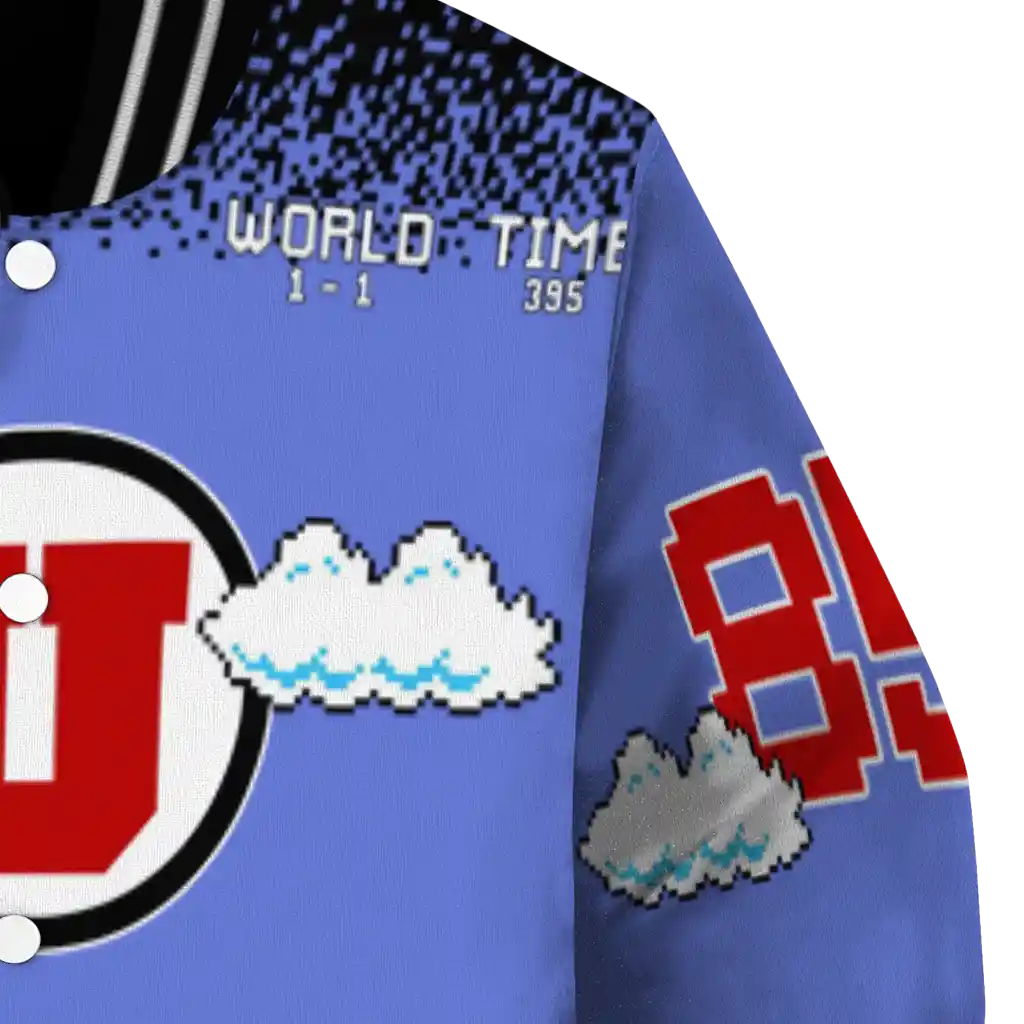 custom utah utes mario blocks blue black varsity jacket premium grade custom utah utes mario blocks blue black varsity jacket premium grade
