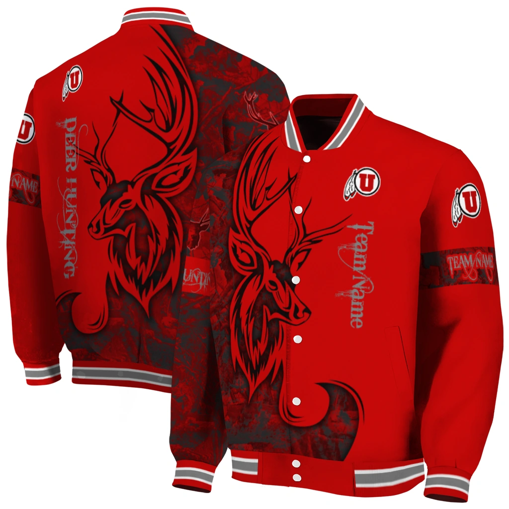 custom utah utes tribal deer art red varsity jacket fashion forward custom utah utes tribal deer art red varsity jacket fashion forward