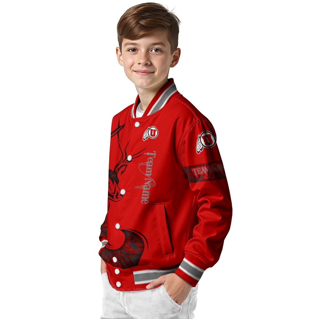 custom utah utes tribal deer art red varsity jacket trendy custom utah utes tribal deer art red varsity jacket trendy