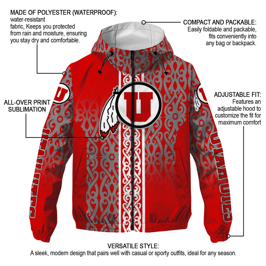 custom utah utes tribal swirls red windbreaker jacket new arrival custom utah utes tribal swirls red windbreaker jacket new arrival