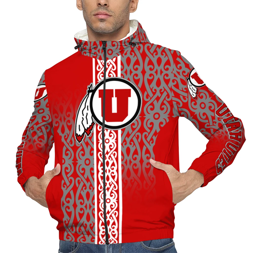 custom utah utes tribal swirls red windbreaker jacket top rated custom utah utes tribal swirls red windbreaker jacket top rated