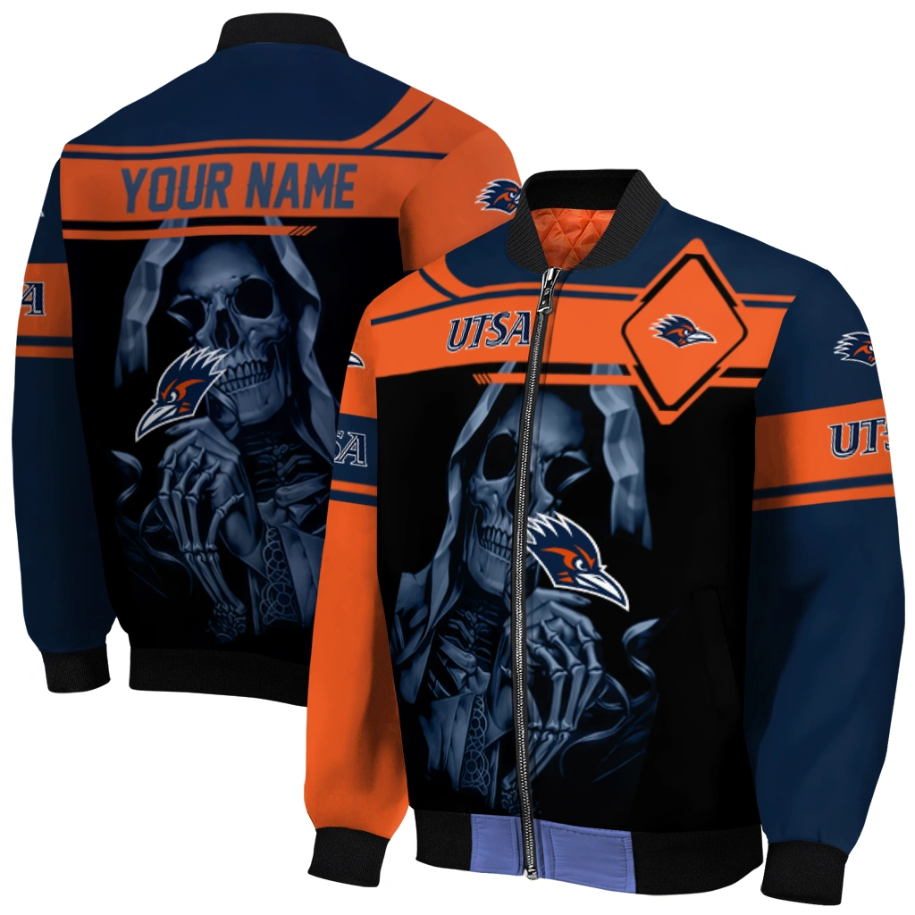 custom utsa roadrunners reaper hands orange black bomber jacket best selling custom utsa roadrunners reaper hands orange black bomber jacket best selling