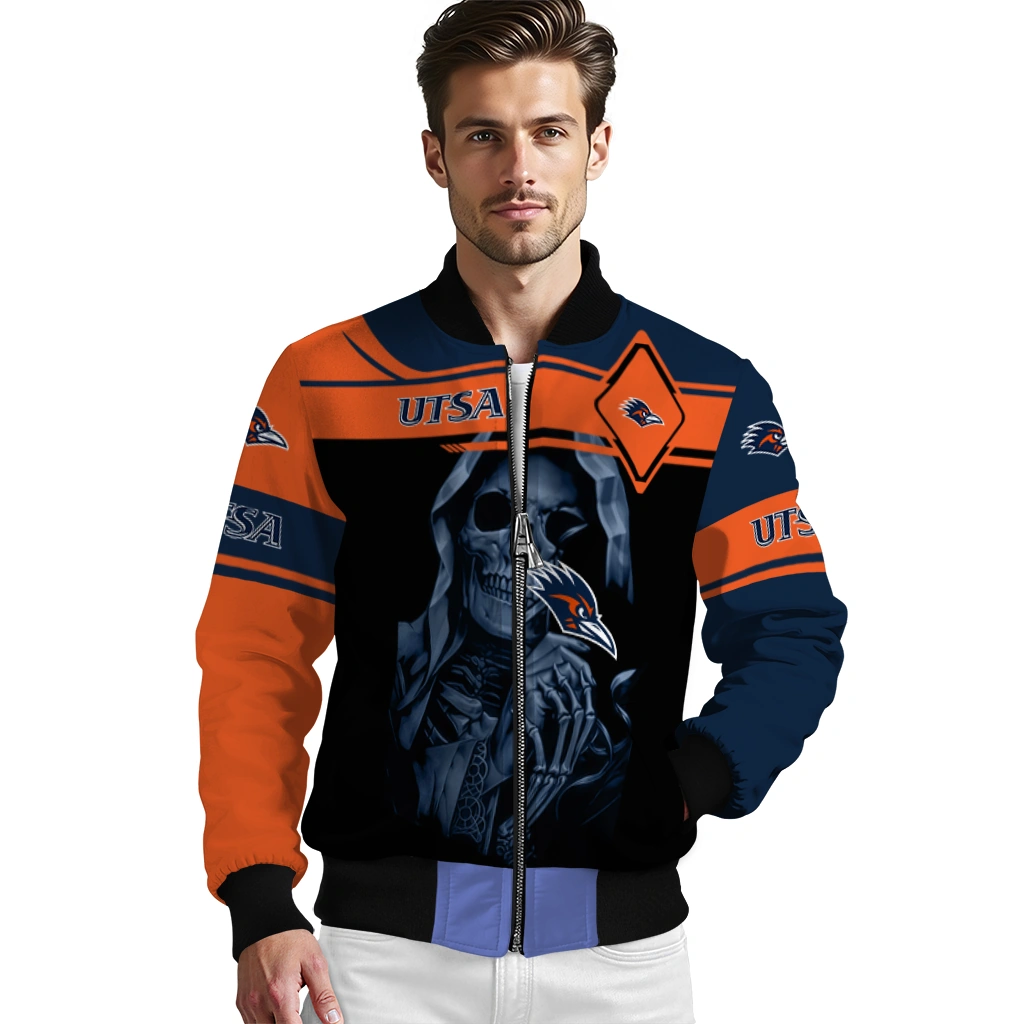 custom utsa roadrunners reaper hands orange black bomber jacket high quality custom utsa roadrunners reaper hands orange black bomber jacket high quality