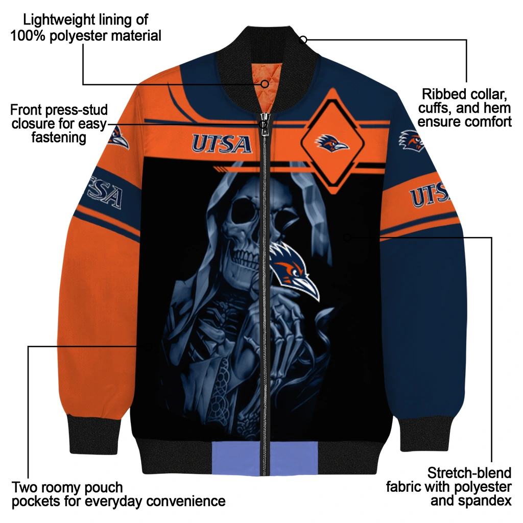 custom utsa roadrunners reaper hands orange black bomber jacket new arrival custom utsa roadrunners reaper hands orange black bomber jacket new arrival