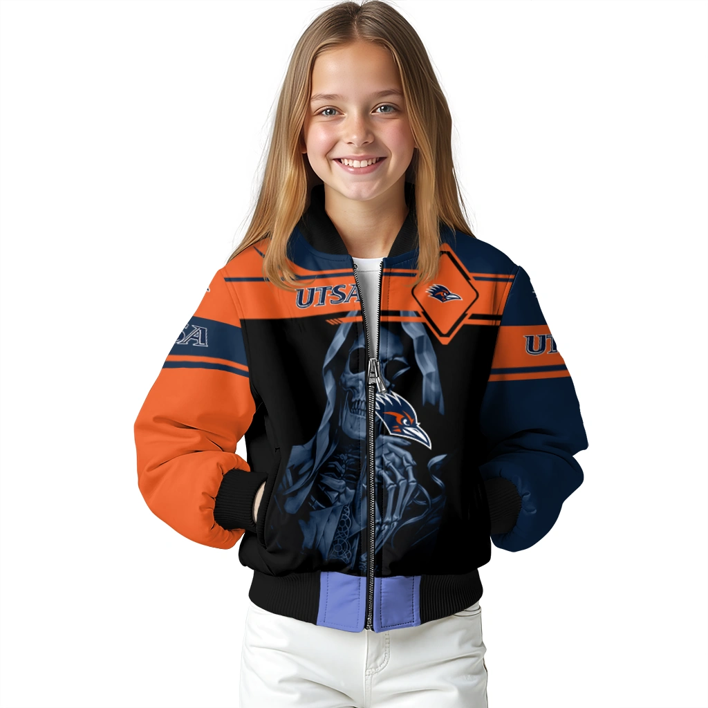 custom utsa roadrunners reaper hands orange black bomber jacket top rated custom utsa roadrunners reaper hands orange black bomber jacket top rated