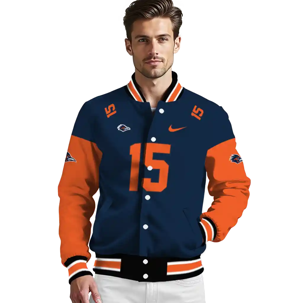 custom utsa roadrunners team patch orange varsity jacket high quality custom utsa roadrunners team patch orange varsity jacket high quality