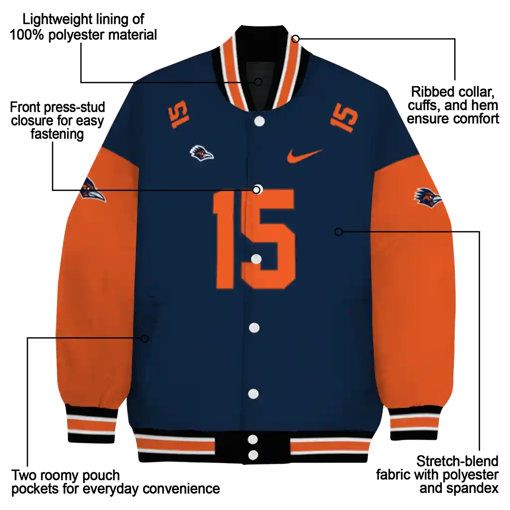custom utsa roadrunners team patch orange varsity jacket new arrival custom utsa roadrunners team patch orange varsity jacket new arrival