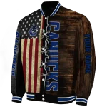 custom vancouver canucks flag wood brown varsity jacket best selling