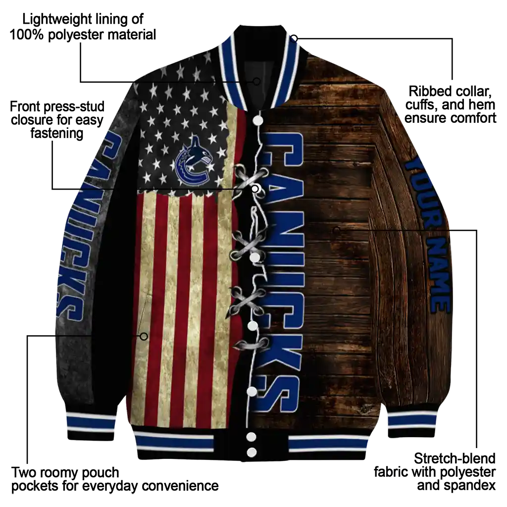 custom vancouver canucks flag wood brown varsity jacket new arrival custom vancouver canucks flag wood brown varsity jacket new arrival