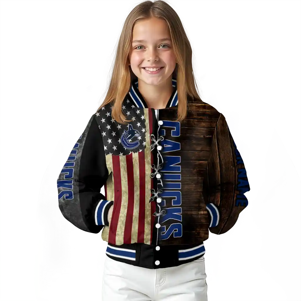 custom vancouver canucks flag wood brown varsity jacket top rated custom vancouver canucks flag wood brown varsity jacket top rated