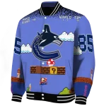 custom vancouver canucks mario blocks blue black varsity jacket best selling
