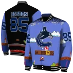 custom vancouver canucks mario blocks blue black varsity jacket best selling