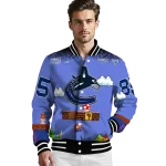 custom vancouver canucks mario blocks blue black varsity jacket best selling