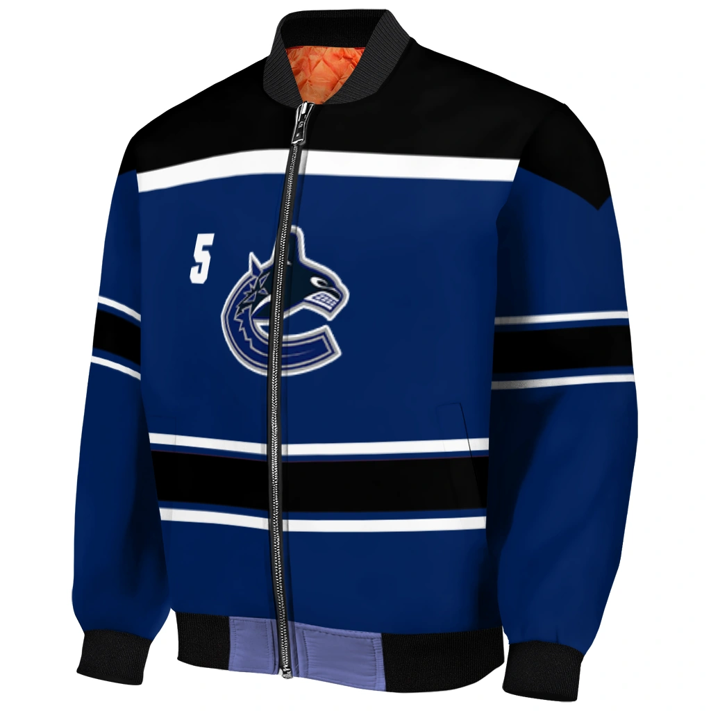 custom vancouver canucks stripe statement blue black bomber jacket fashion forward custom vancouver canucks stripe statement blue black bomber jacket fashion forward