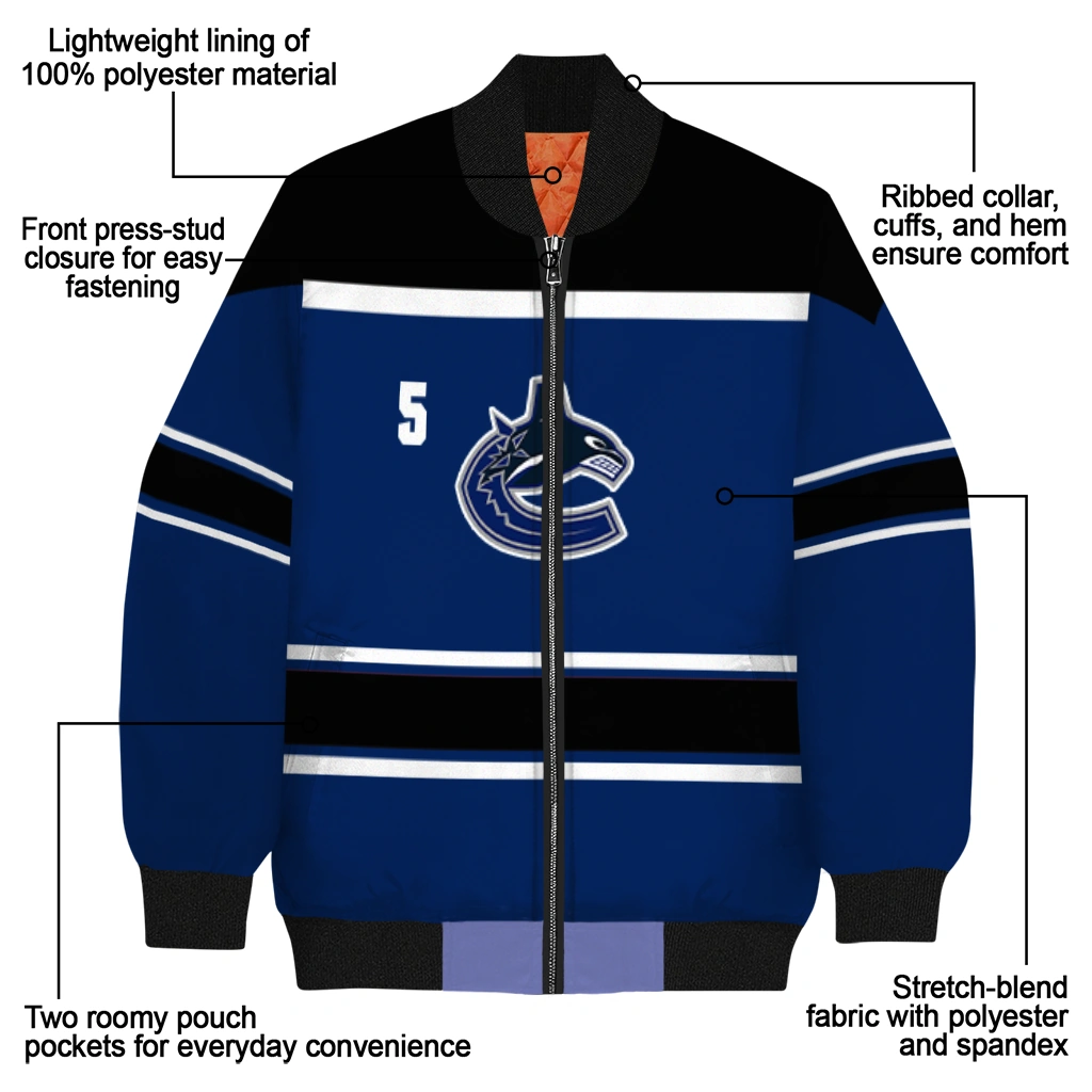 custom vancouver canucks stripe statement blue black bomber jacket new arrival custom vancouver canucks stripe statement blue black bomber jacket new arrival