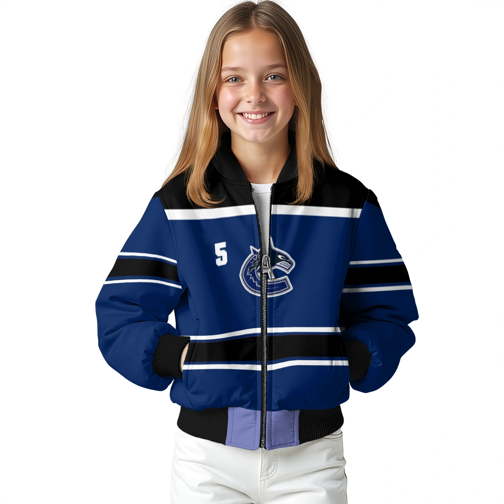 custom vancouver canucks stripe statement blue black bomber jacket top rated custom vancouver canucks stripe statement blue black bomber jacket top rated