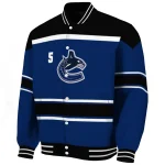 custom vancouver canucks stripe statement blue black varsity jacket best selling