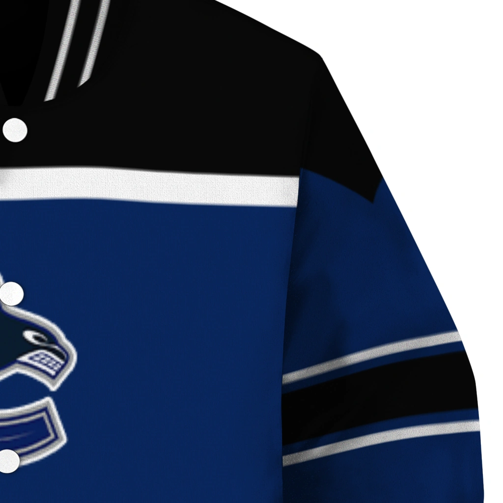custom vancouver canucks stripe statement blue black varsity jacket premium grade custom vancouver canucks stripe statement blue black varsity jacket premium grade