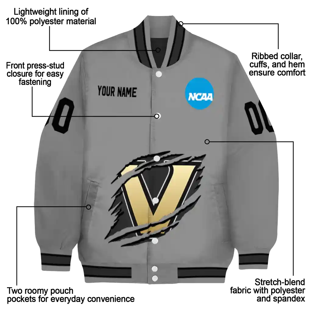 custom vanderbilt commodores feral slash grey varsity jacket new arrival custom vanderbilt commodores feral slash grey varsity jacket new arrival