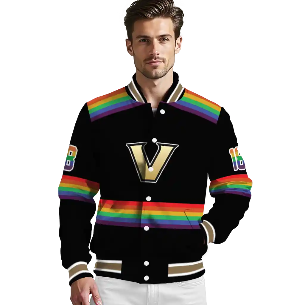 custom vanderbilt commodores rainbow jersey number black varsity jacket high quality custom vanderbilt commodores rainbow jersey number black varsity jacket high quality