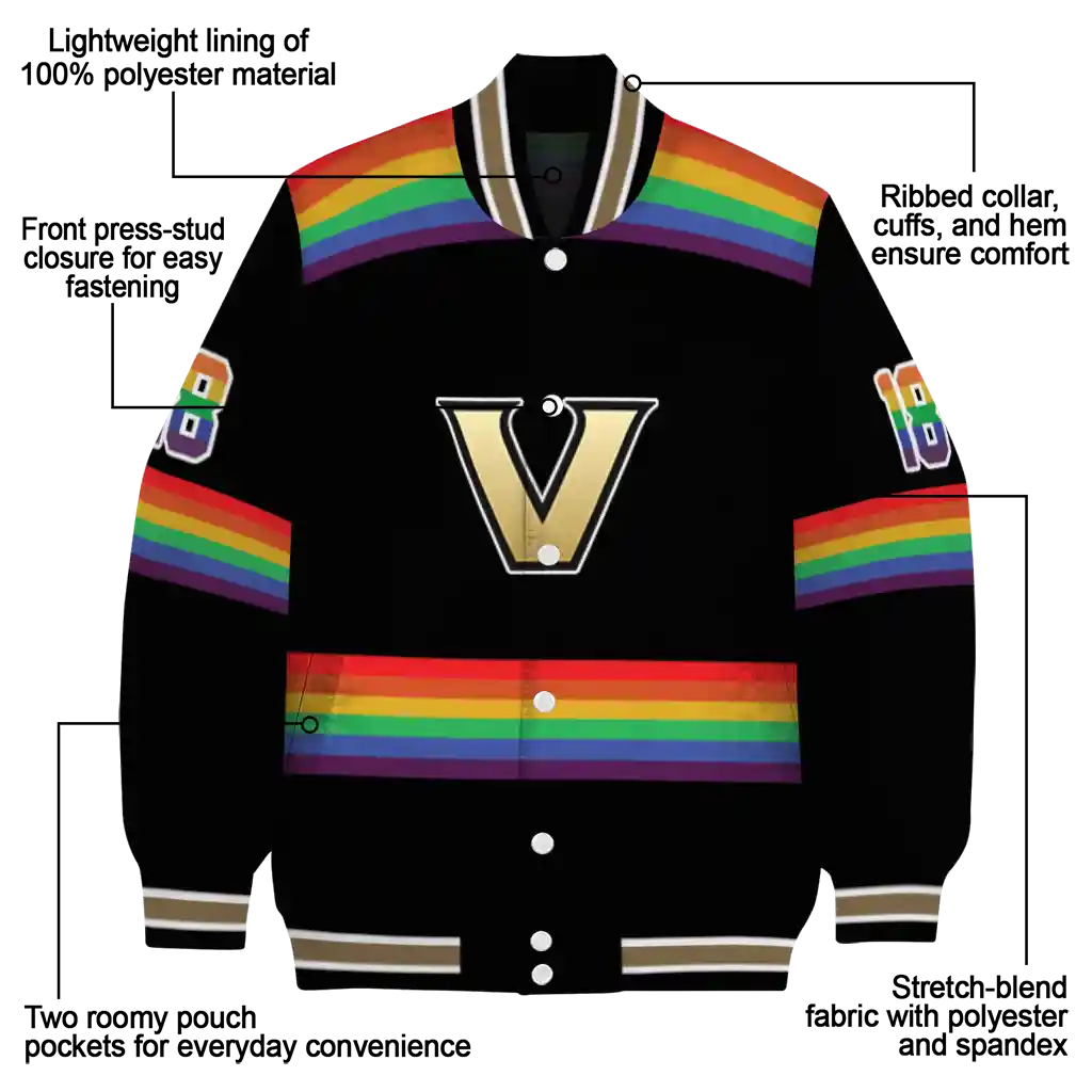 custom vanderbilt commodores rainbow jersey number black varsity jacket new arrival custom vanderbilt commodores rainbow jersey number black varsity jacket new arrival